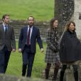 Michael Middleton, James Matthews, fiancé de Pippa, James Middleton, Pippa Middleton et Carole Middleton le 25 décembre 2016 à Englefield (Berkshire) pour la messe de Noël.
