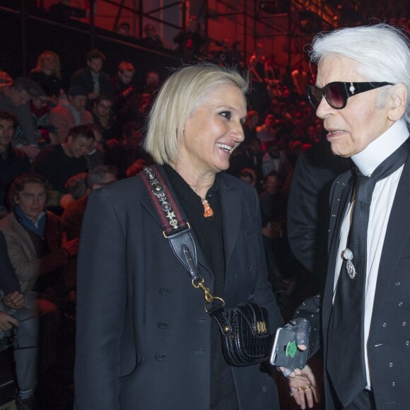 Maria Grazia Chiuri et Karl Lagerfeld - Front Row au défilé de mode "Dior Homme", collection Hommes Automne-Hiver 2017/2018 au Grand Palais à Paris. Le 21 janvier 2017