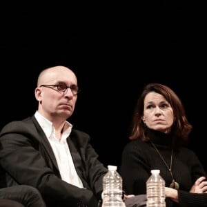 Arnaud Montebourg, candidat à la primaire de la gauche pour les élections présidentielles et sa compagne Aurélie Filippetti durant une rencontre-débat sur la thématique des arts et la culture, à la Maison de la Poésie à Paris, France, le 9 janvier 2017. © Stéphane Lemouton/Bestimage