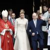 Le prince Albert II de Monaco et la princesse Charlene quittant la cathédrale de Monaco après la messe de la fête de sainte Dévote à Monaco, le 27 janvier 2017. © Jean-Charles Vinaj/Pool restreint Monaco/Bestimage