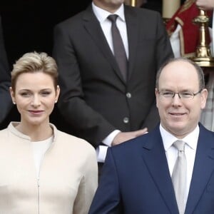 Le prince Albert II de Monaco et la princesse Charlene quittant la cathédrale de Monaco après la messe de la fête de sainte Dévote à Monaco, le 27 janvier 2017. © Jean-Charles Vinaj/Pool restreint Monaco/Bestimage