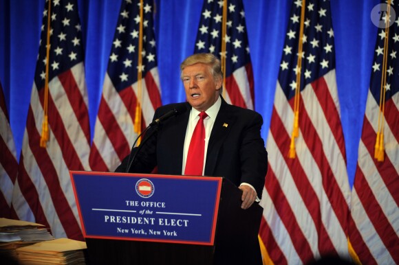 Première conférence de presse du nouveau président des Etats-Unis Donald Trump à New York. Le 11 janvier 2017