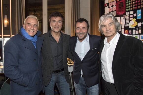 Michel Fugain, Tony Carreira, Bernard Montiel et Daniel Guichard lors du showcase de Tony Carreira à l'Arc pour la sortie de son nouvel album "Le Coeur des Femmes" à Paris, le 01 février 2017. © Pierre Perusseau/Bestimage