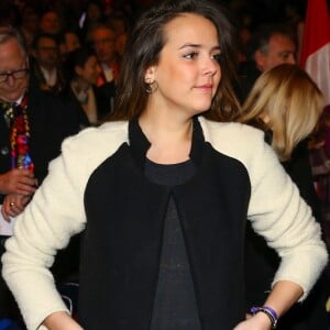 Pauline Ducruet, portant pour la première fois en public une de ses créations (son manteau), le 22 janvier 2017 lors d'une représentation du 41e Festival International du Cirque de Monte-Carlo. © Olivier Huitel/Pool Restreint Monaco/Bestimage