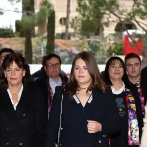 Pauline Ducruet, portant pour la première fois en public une de ses créations (son manteau), le 22 janvier 2017 lors d'une représentation du 41e Festival International du Cirque de Monte-Carlo. © Olivier Huitel/Pool Restreint Monaco/Bestimage