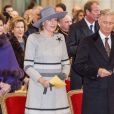 La princesse Margaretha de Luxembourg, la reine Mathilde et le roi Philippe de Belgique - La famille royale de Belgique lors de la cérémonie de l'Eucharistie en mémoire des membres défunts de la famille royale à Bruxelles. Le 17 février 2017