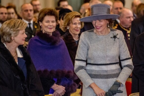 La princesse Margaretha de Luxembourg, la reine Mathilde e Belgique - La famille royale de Belgique lors de la cérémonie de l'Eucharistie en mémoire des membres défunts de la famille royale à Bruxelles. Le 17 février 2017
