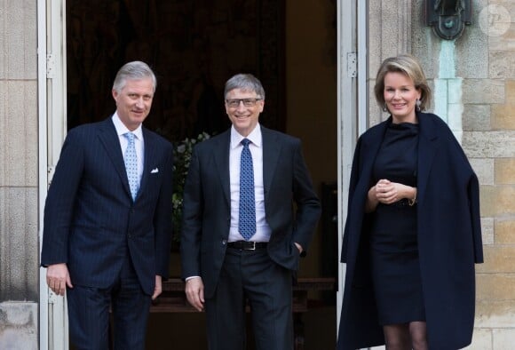 Bill Gates rencontre le roi Philippe et la reine Mathilde de Belgique au palais royal à Bruxelles le 16 février 2017.