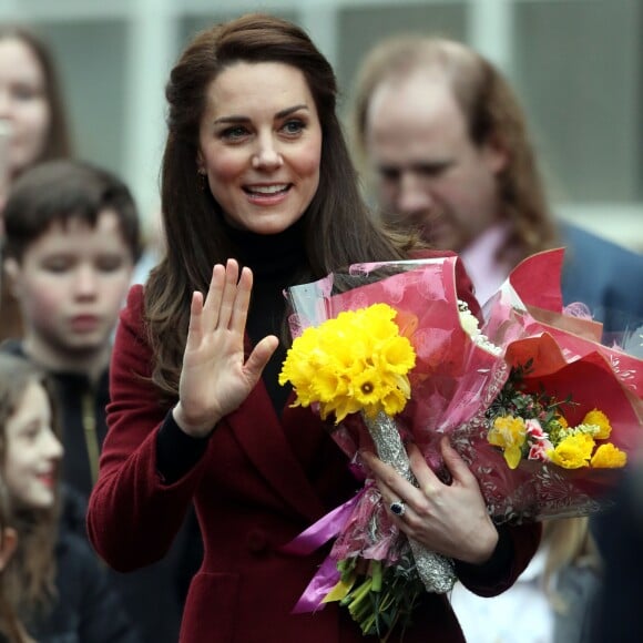 Kate Middleton, duchesse de Cambridge, en visite au Pays de Galles le 22 février 2017 pour son premier engagement en tant que marraine de l'association Action for Children, rôle qu'elle a hérité en décembre 2016 de la reine Elizabeth II.