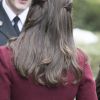 Détail de la coiffure de Kate Middleton. La duchesse de Cambridge était en visite au Pays de Galles le 22 février 2017 pour son premier engagement en tant que marraine de l'association Action for Children, rôle qu'elle a hérité en décembre 2016 de la reine Elizabeth II.