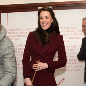 Kate Middleton, duchesse de Cambridge, en visite au Pays de Galles le 22 février 2017 pour son premier engagement en tant que marraine de l'association Action for Children, rôle qu'elle a hérité en décembre 2016 de la reine Elizabeth II.