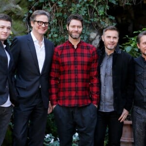 Taron Egerton, Colin Firth, Gary Barlow, Howard Donald, Mark Owen au Photocall du film "Kingsman Secret Service" à Rome en Italie le 2 février 2015.