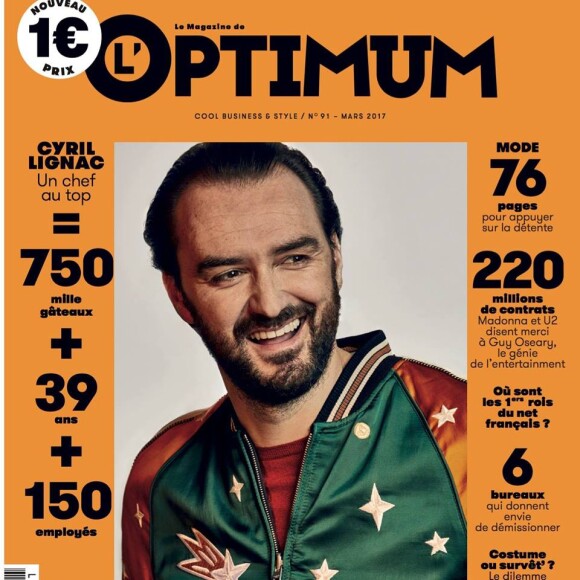 Cyril Lignac en couverture du magazine "L'Optimum"n numéro 91, mars 2017,