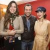 Exclusif - Alma (représentante de la France au Concours Eurovision de la chanson 2017), Bernard Montiel et Joyce Jonathan avant le concert MFM Radio Live, place de la République à Lyon, le 3 mars 2017.