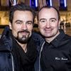 Damien Sargue ( Les 3 Mousquetaires) et Fabrice Bonnot (chef créateur de l'opération Soupe en scène) lors du concert MFM Radio Live, place de la République à Lyon, le 3 mars 2017.