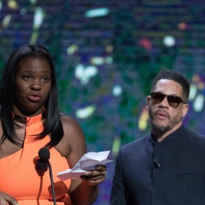 Déborah Lukumuena (César de la meilleure actrice dans un second rôle pour le film "Divines") et Joeystarr et Anna Mouglalis - 42ème cérémonie des César à la salle Pleyel à Paris le 24 février 2017.