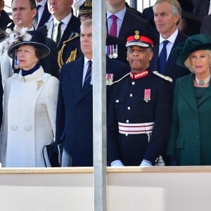 Le prince Harry, la princesse Anne, le prince Andrew, Camilla Parker Bowles lors de l'inauguration le 9 mars 2017 à Londres d'un mémorial rendant hommage aux services rendus au péril de leur vie par les personnels de l'armée britannique et les civils de la Défense lors de la Guerre du Golfe et des conflits armés en Irak et en Afghanistan.