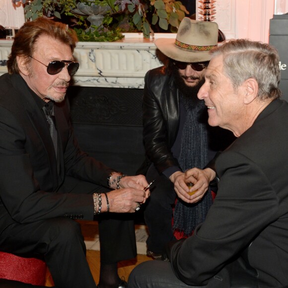 Exclusif - Johnny Hallyday, Don Was, Jean-Claude Darmon - Inauguration du Show Room Parisien De Grisogono et lancement de la montre "Crazy Skull" à Paris le 23 octobre 2014.