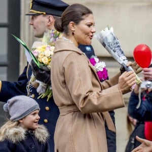 La princesse Victoria et la princesse Estelle - Céremonie en l'honneur de la princesse Victoria de Suède le jour de la Sainte Victoria au palais Royale à Stockholm le 12 mars 2017 12/03/2017 - Stockholm