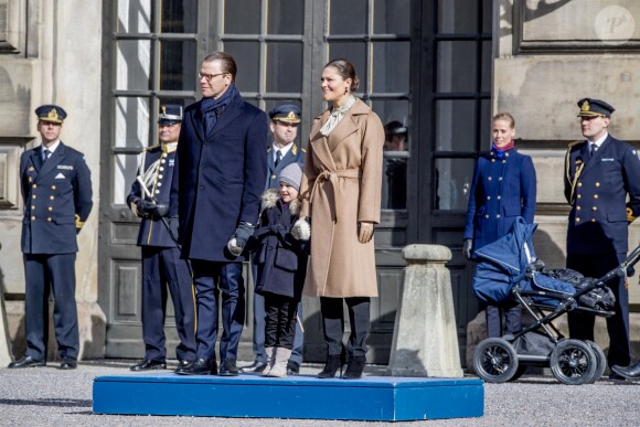 Céremonie en l'honneur de la princesse Victoria de Suède le jour de la Sainte Victoria au palais Royal en présence de son mari le prince Daniel de Suède et de la princesse Estelle à Stockholm le 12 mars 2017