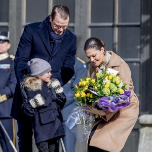 Céremonie en l'honneur de la princesse Victoria de Suède le jour de la Sainte Victoria au palais Royal en présence de son mari le prince Daniel de Suède et de la princesse Estelle à Stockholm le 12 mars 201712/03/2017 - Stockholm