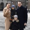 La princesse Victoria de Suède a célébré en famille, avec son mari Daniel et leurs enfants Estelle et Oscar, et en public le 12 mars 2017 la sainte Victoria, dans la cour intérieure du palais Drottningholm, à Stockholm.