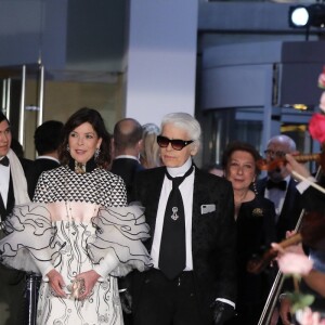 La princesse Caroline de Hanovre et Karl Lagerfeld - 63ème Bal de la Rose sur le thème de la Sécession Viennoise, imaginé par K.Lagerfeld au profit de la Fondation Princesse Grace dans la Salle des Etoiles au Sporting Monte Carlo à Monaco, le 18 mars 2017. © Dominique Jacovides/Bestimage