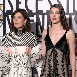 La princesse Caroline de Hanovre et sa fille Charlotte Casiraghi - 63ème Bal de la Rose sur le thème de la Sécession Viennoise, imaginé par K.Lagerfeld au profit de la Fondation Princesse Grace dans la Salle des Etoiles au Sporting Monte Carlo à Monaco, le 18 mars 2017. © Dominique Jacovides/Bestimage