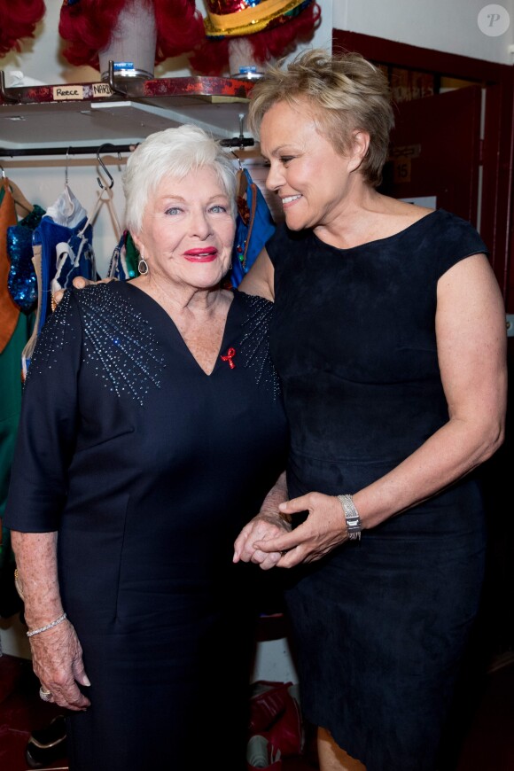 Exclusif - Muriel Robin et Line Renaud - "Tous au Moulin Rouge pour le sidaction" au Moulin Rouge à Paris le 20 mars 2017. L'émission sera diffusée sur France 2 le samedi 25 mars à 21h00. © Cyril Moreau - Dominique Jacovides / Bestimage