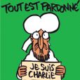 Couverture du journal "Charlie Hebdo" numéro 1178,  préparé par les rescapés de l'attaque sanglante contre le journal satirique, sorti le 14 janvier 2015. Surnommé "numéro des survivants", il a été publié à près de 8 millions d'exemplaires 