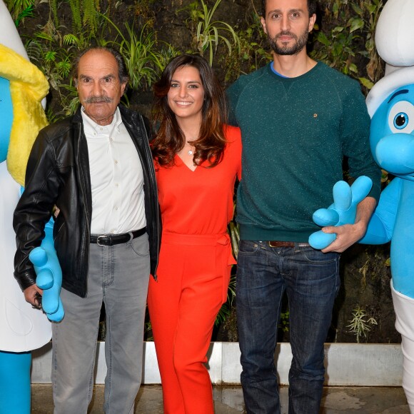 Gérard Hernandez, Laëtitia Milot et Arié Elmaleh au photocall du film "Les Schtroumpfs, le village perdu" au Pershing Hall à Paris le 27 mars 2017. © Guirec Coadic / Bestimage