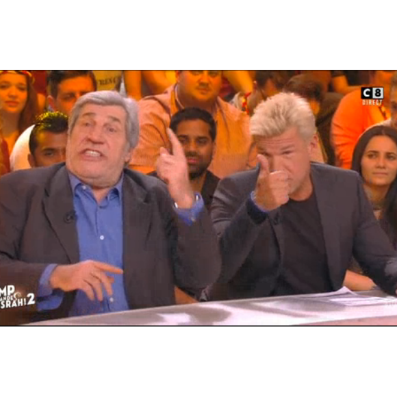 Jean-Pierre et Benjamin Castaldi dans "TPMP : La grande rassrah 2", le 30 mars 2017 sur C8.