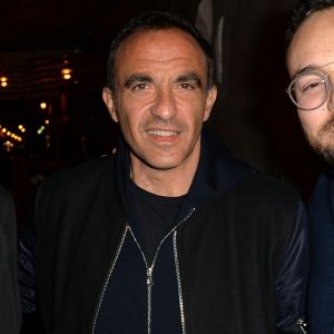 Manolis Giorgakis (le chef), Nikos Aliagas et Audren Dimitris - Soirée d'ouverture du restaurant "Ikone" à Paris le 30 mars 2017.