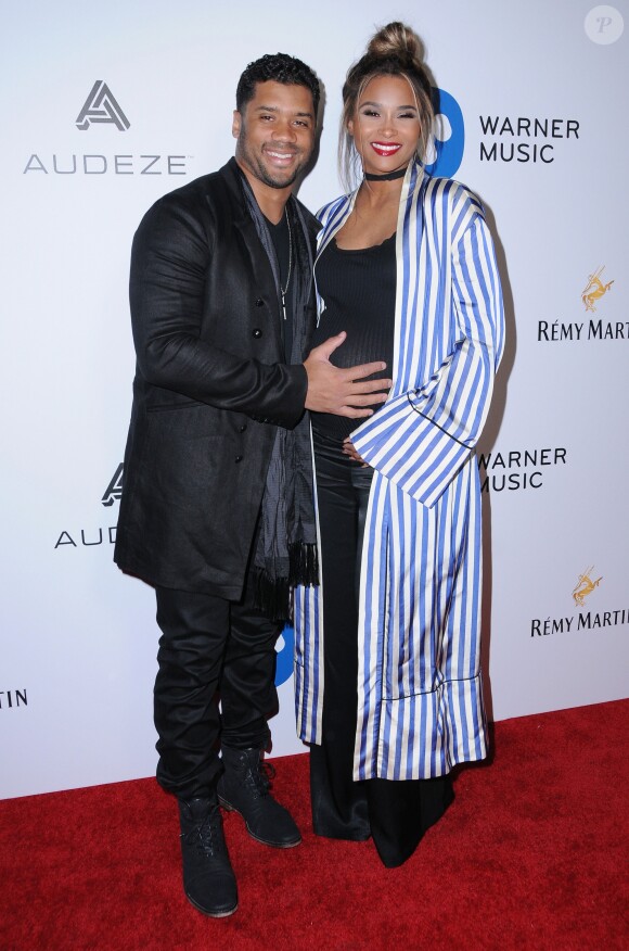 Russell Wilson et sa femme Ciara, enceinte à Los Angeles le 12 février 2017. © Birdie Thompson/AdMedia via ZUMA Wire / Bestimage