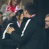 Louis Ducruet et sa compagne Marie s'embrassent lors de la finale de la Coupe de la Ligue 2017 entre l'AS Monaco et le PSG, victorieux 4-1, au Parc OL à Lyon, le 1er avril 2017. © Cyril Moreau/Bestimage