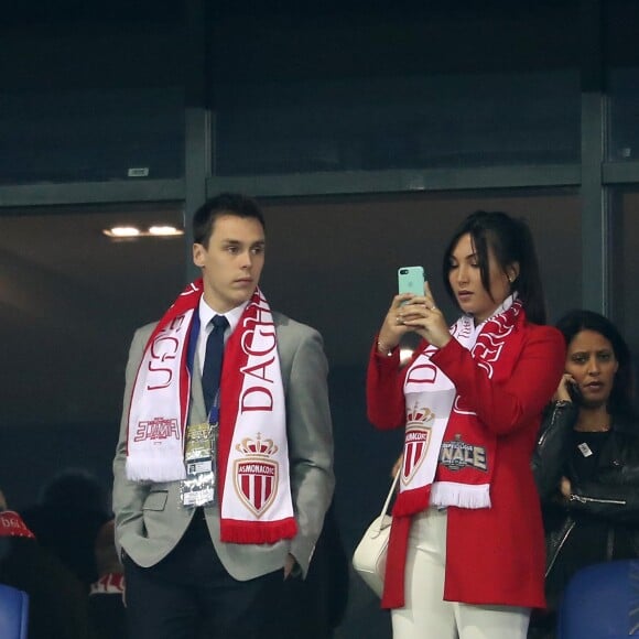 Louis Ducruet et sa compagne Marie lors de la finale de la Coupe de la Ligue 2017 "AS Monaco - PSG" au Parc OL à Lyon, le 1er avril 2017. © Cyril Moreau/Bestimage  Celebrities during the final match of the Coupe de la Ligue 2017 "AS Monaco - PSG" held at the Parc OL in Lyon. April 1st, 2017.01/04/2017 - Lyon