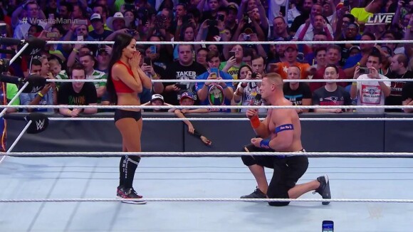 John Cena, superstar du catch, a demandé sa compagne Nikki Bella, diva de la WWE, en mariage sur le ring de WrestleMania 33, le 2 avril 2017 à Orlando en Floride. Et elle a dit oui !