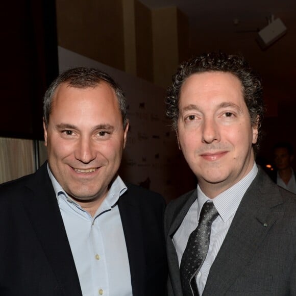 Exclusif - Benjamin Patou (PDG de Moma Group) et Guillaume Gallienne lors de la soirée d'inauguration (cocktail dînatoire) du nouveau restaurant, méditerranéen, de la salle Pleyel, le Noto, à Paris, France, le 29 mars 2017. Benjamin Patou et Cyril Colbeau-Justin ont su s'entourer des meilleurs pour Noto. L'architecte L. Gonzalez et l'instigateur du projet B. Patou ont entrecroisé leurs inspirations et leurs imaginaires pour créer Noto. Au piano, le chef P. Charvet. © Rachid Bellak/Bestimage