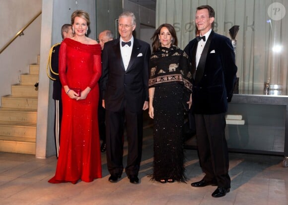 Le roi Philippe de Belgique et la reine Mathilde de Belgique avec le prince Joachim de Danemark et la princesse Marie de Danemark lors de leur visite d'Etat, à Copenhague le 30 mars 2017.