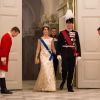 La princesse Marie et le prince Joachim de Danemark arrivant au dîner d'Etat en l'honneur de la visite officielle du roi Philippe et de la reine Mathilde de Belgique au Palais de Christiansborg à Copenhague le 28 mars 2017.