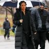 Rihanna sur le tournage du film 'Ocean's Eight' un jour de pluie dans Central Park à New York City, le 24 janvier 2017.