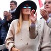 Jelena Djokovic (Ristic) enceinte assiste à la victoire de son mari N. Djokovic sur G.Simon lors du Monte Carlo Rolex Masters 2017 sur le court Rainier III du Monte Carlo Country Club à Roquebrune-Cap-Martin, le 18 avril 2017.