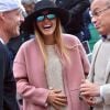 Jelena Djokovic (Ristic) enceinte assiste à la victoire de son mari N. Djokovic sur G.Simon lors du Monte Carlo Rolex Masters 2017 sur le court Rainier III du Monte Carlo Country Club à Roquebrune-Cap-Martin, le 18 avril 2017.