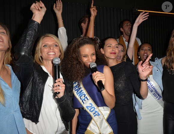 Sylvie Tellier, Alicia Aylies (Miss France 2017) et Marine Lorphelin (Miss France 2013) - Alicia Aylies (Miss France 2017) fête ses 19 ans au BAM Karaoke Box Richer à Paris le 18 avril 2017.