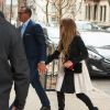 Jennifer Lopez et son compagnon Alex Rodriguez sortent du restaurant italien "Marea" à New York, le 1er avril 2017