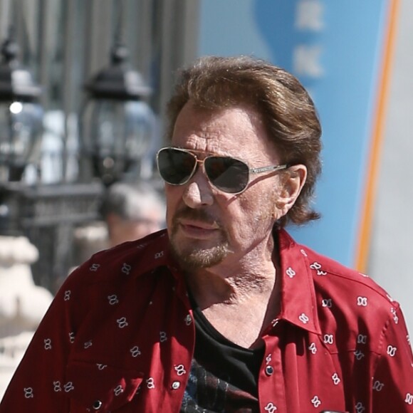Johnny Hallyday avec sa femme Laeticia, leurs filles Jade et Joy, Marie Poniatowski avec son mari Pierre Rambaldi et leur fille Tess, à Santa Monica, le 1er avril 2017.