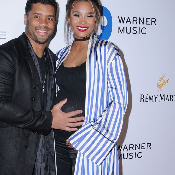 Russell Wilson et sa femme Ciara, enceinte à la soirée Warner Music Group en marge des Grammy Awards au Milk Studio à Los Angeles le 12 février 2017. © Birdie Thompson/AdMedia via ZUMA Wire / Bestimage