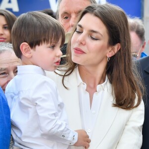 Charlotte Casiraghi et son fils Raphaël, le prince Albert II de Monaco, Louis Ducruet - Grand Prix de Formule E à Monaco le 13 mai 2017. © Michael Alesi / Bestimage