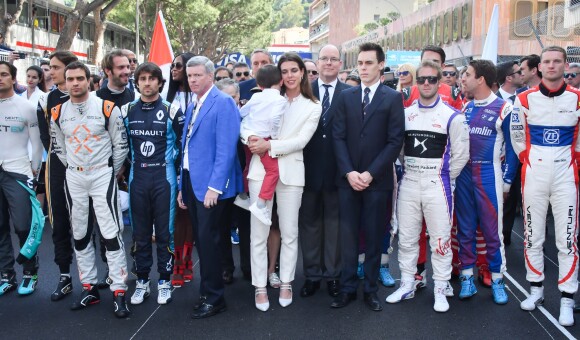 Les pilotes, Charlotte Casiraghi et son fils Raphaël, le prince Albert II de Monaco, Louis Ducruet - Grand Prix de Formule E à Monaco le 13 mai 2017. © Michael Alesi / Bestimage
