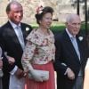 Philip Tindall (à droite), aux côtés de la princesse Anne et de son ex-époux Mark Phillips lors du mariage de Zara Phillips et Mike Tindall le 30 juillet 2011 à Edimbourg en Ecosse.